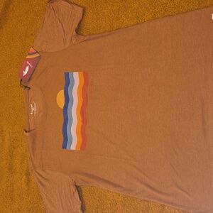 Cotopaxi Brown Tee with Colorful Stripe Design